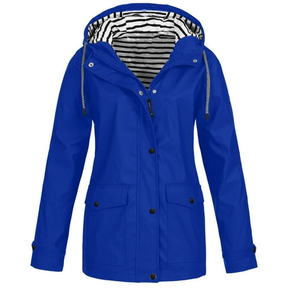 Baberdicy Womens Winter Coats Solid Outdoor Size Plus Windproof Raincoat Hooded Rain Waterproof Jacket Women Women's Coat Womens Winter Coats Women Sky Blue M