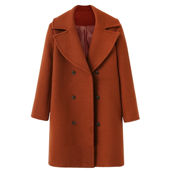 Baberdicy Womens Winter Coats Women Winter Wool Blend Mid Long Coat Notch Double Breasted Lapel Jacket Outwear Trenchcoat Women's Red