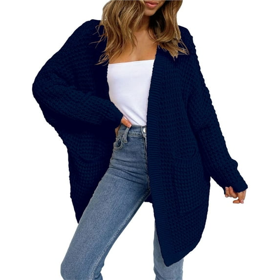 Baberdicy Womens Winter Coats Women's New Knitted Cardigan Loose Knitted Large Long Sweater Coat Coat Fall Sweaters for Women Blue M