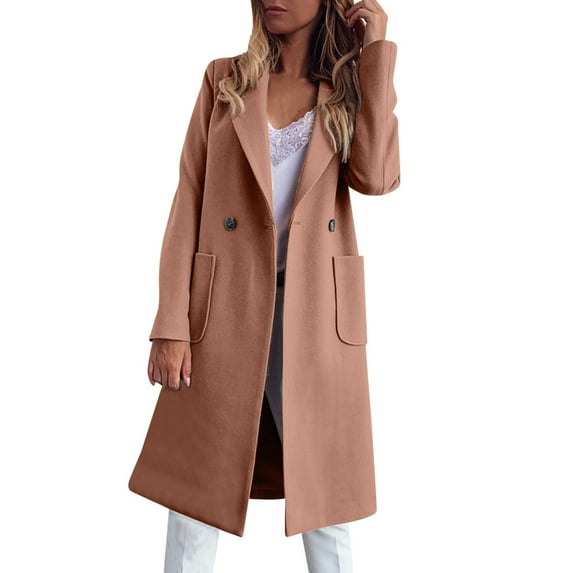 Baberdicy Woolen Coat Autumn and Winter Long Candy Color Lapel Pocket Woolen Coat Women's Wool & Blends Khaki