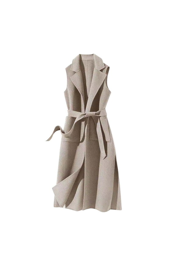 Woolen Coat Women's Autumn and Winter Vest Woolen Solid Color Strap Personality Long Vest Jacket Sweater Vest Khaki