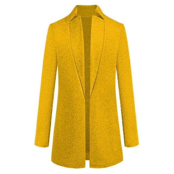 Baberdicy Woolen Coat Womens Artificial Wool Coat Trench Jacket Ladies Warm Long Overcoat Outwear Open Sleeve Cardigan Jacket Solid Coat Wool Coats for Women Yellow
