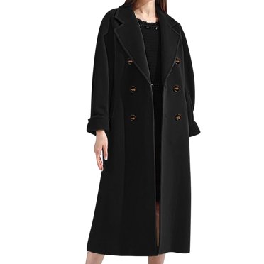 Baberdicy Woolen Coat Womens Fit Mid Long Double Breasted Coat Lapel Jacket Overcoat Outwear Trench Windbreaker Women's Wool & Blends Black