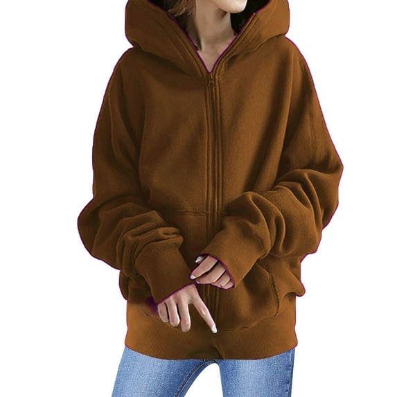 Baberdicy Zip up Hoodie Women, Women's Cute Hoodies Teen Girl Fall Jacket Oversized Sweatshirts Casual Clothes Zip up Hoodie with Pocket Essentials Hoodie Coffee