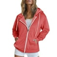 thumbnail image 1 of Baberdicy Zip up Hoodie Women Womens Casual Solid Long Sleeve Zipper Hooded Coat Pocket Sweatshirt Tops Essentials Hoodie Watermelon red, 1 of 5