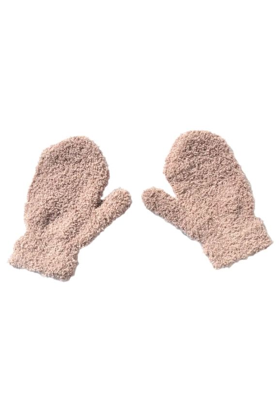 on Clearance under $5 1 Pair Autumn Winter Casual Warm Mittens Solid Color Soft Full Finger Outdoor Plush Gloves 6 Colors Khaki One Size