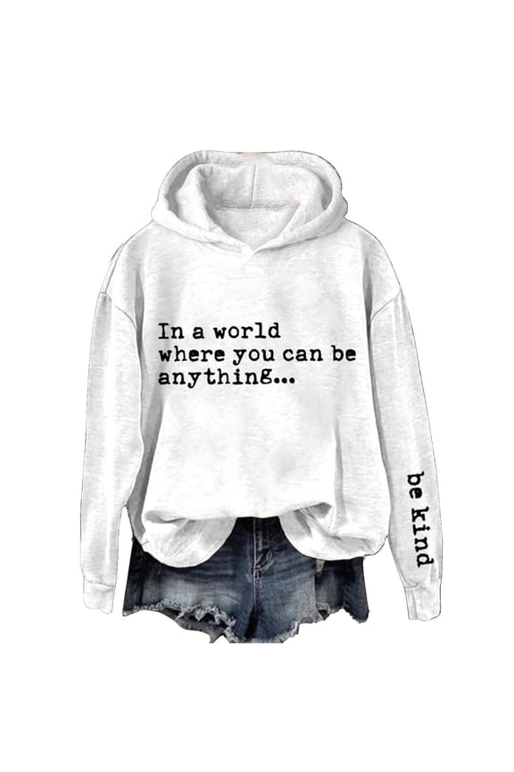 on Sale Women's Oversized Hoodie Slogan Letter Graphic Long Sleeve Sweatshirt Aesthetic Pullover with Pockets White Xl