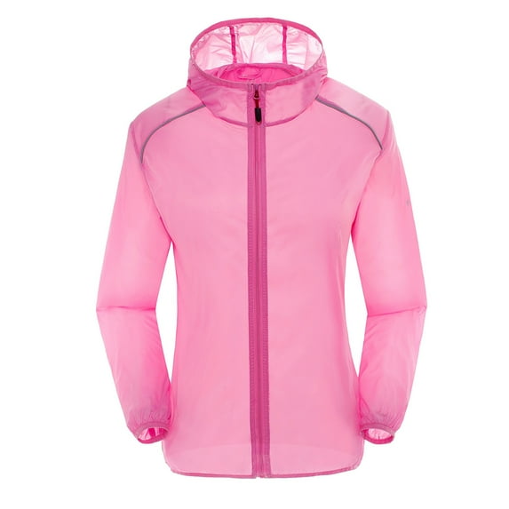 Baberdicy rain jacket womenLightweight Women Solid Rain Jacket Outdoor Plus Size Hooded Windproof Loose Coat Water Proof Raglan Cuff Storage Bag Trenchcoat Women's Pink