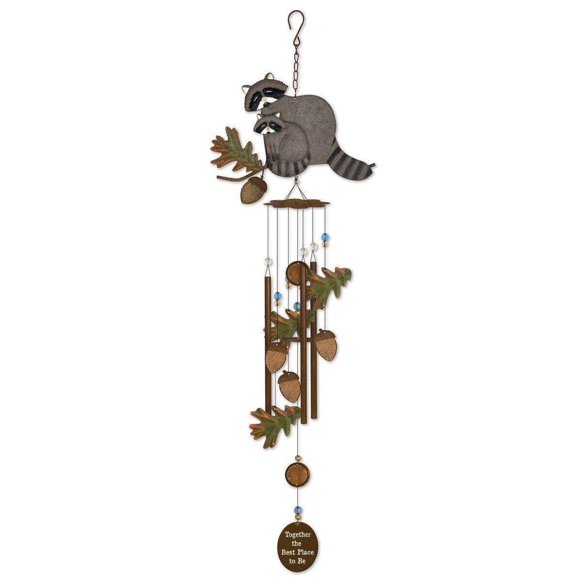 Rustic Brown Metal Raccoon Family Wind Chime, 32.25 Inches