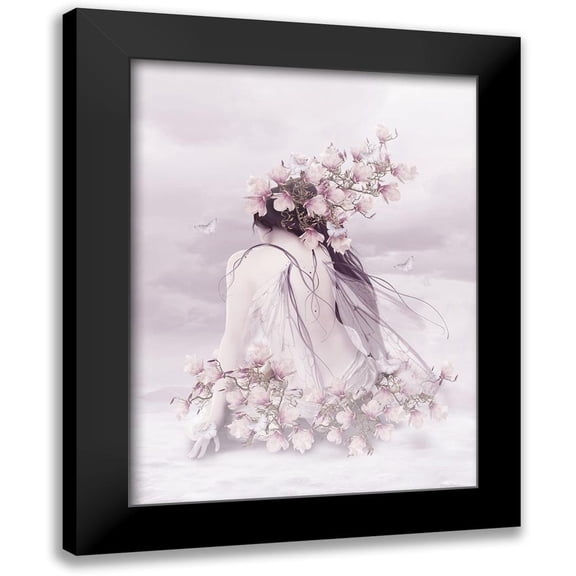 Babette 12x14 Black Modern Framed Museum Art Print Titled - Vrouwen Elf Met Magnolia Bloemen