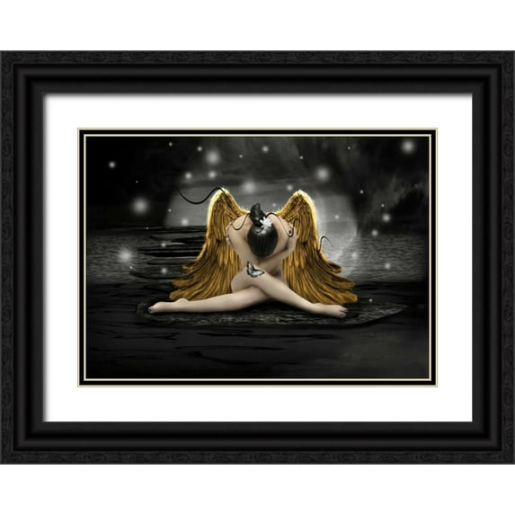 Babette 32x24 Black Ornate Wood Framed with Double Matting Museum Art Print Titled - Gold Angel