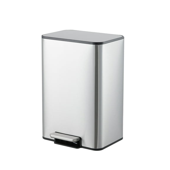 Babevy 15L Stainless Steel Trash Can, Rectangular Garbage Bin with Soft-Close Lid,for Kitchen, Bathroom, Office
