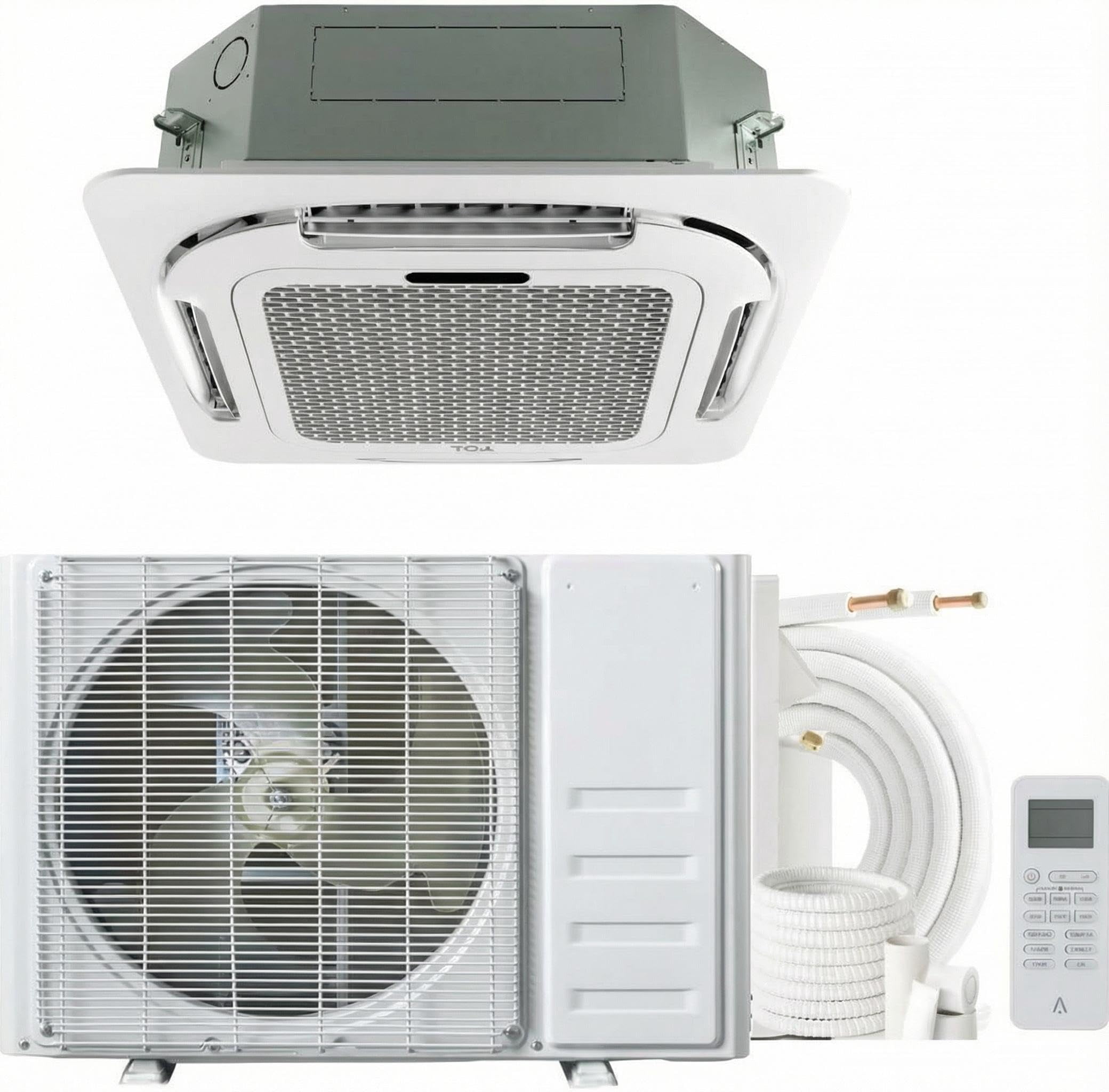 Babevy 18000 BTU Ceiling Cassette Mini Split AC & Heat Pump – 360° 8 ...