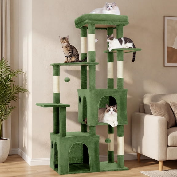 Babevy 61" Maine Coon Cat Tree, Heavy-Duty Tower with Extra-Large Perch, 2 Condos & 7 Sisal Scratching Posts for Large Indoor Cats