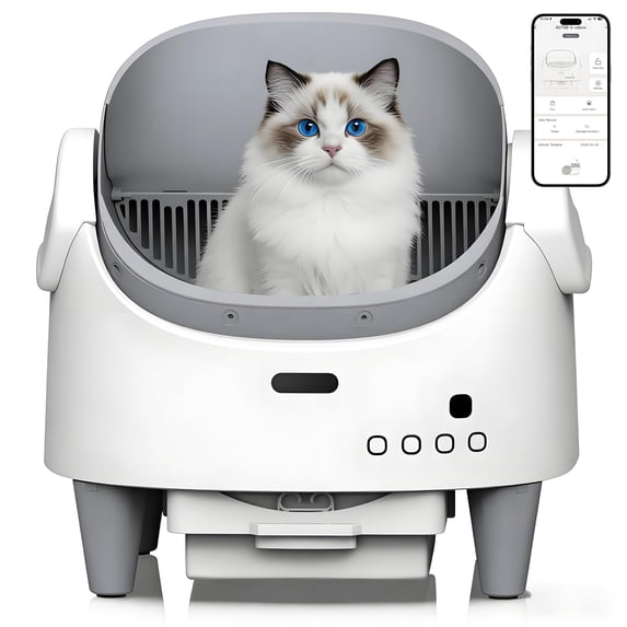 Babevy App Controlled Self-Cleaning Cat Litter Box, Automatic Odor-Control Toilet with Large Waste Bin & Open-Top for Multiple Cats