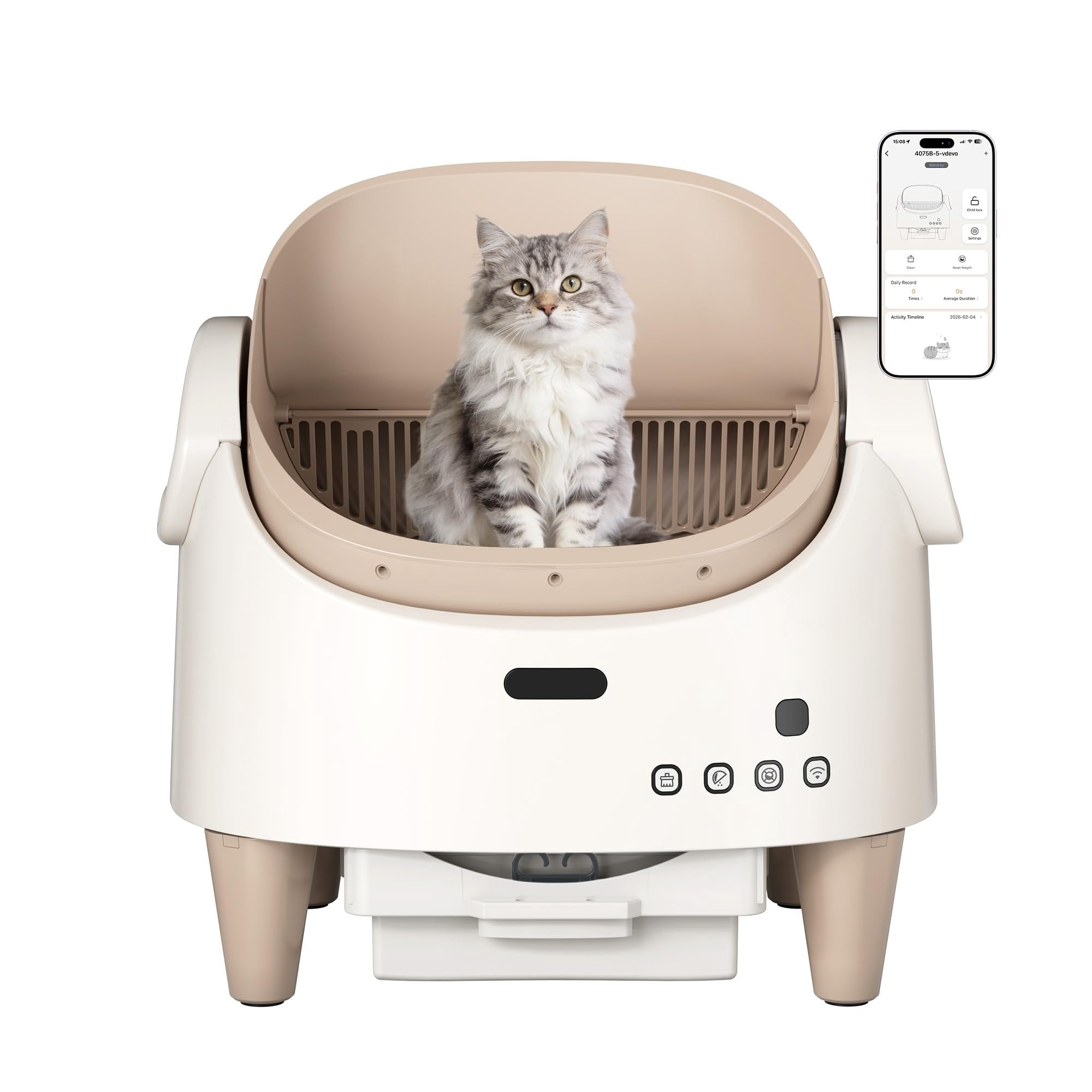 Babevy App Controlled Self-Cleaning Cat Litter Box, Automatic Odor-Control Toilet with Large Waste Bin & Open-Top for Multiple Cats