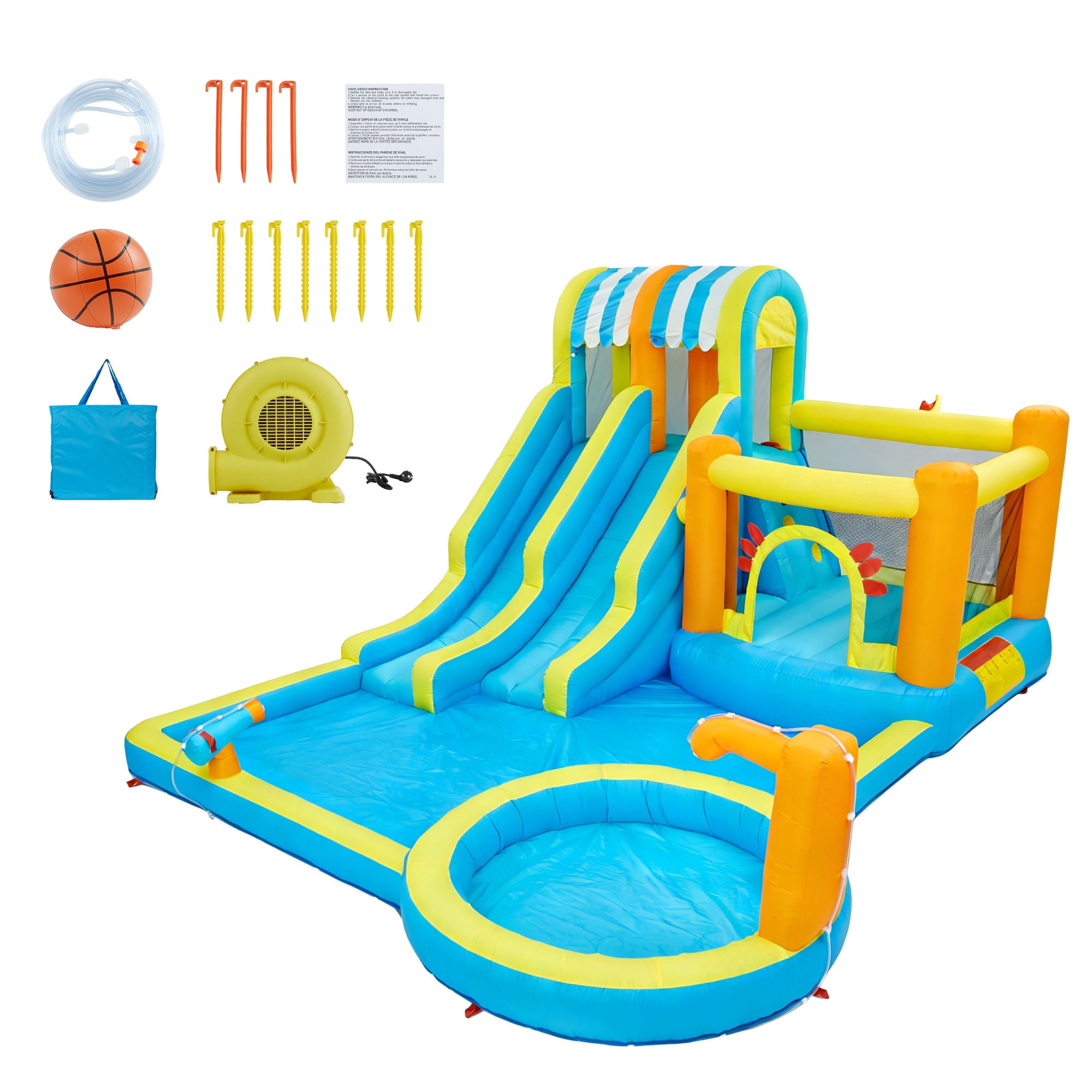 Babevy Inflatable Water Slide Giant Kids 8 in 1 Bounce House Park, Party Outdoor Curve Waterslide Fun,for children 12 years and older