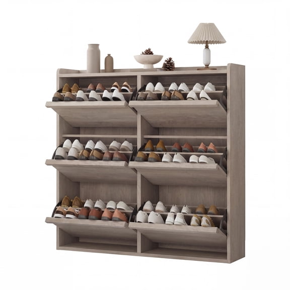Babevy Narrow Shoe Cabinet, Modern Freestanding Adjustable Wooden Storage Organizer for Entryway