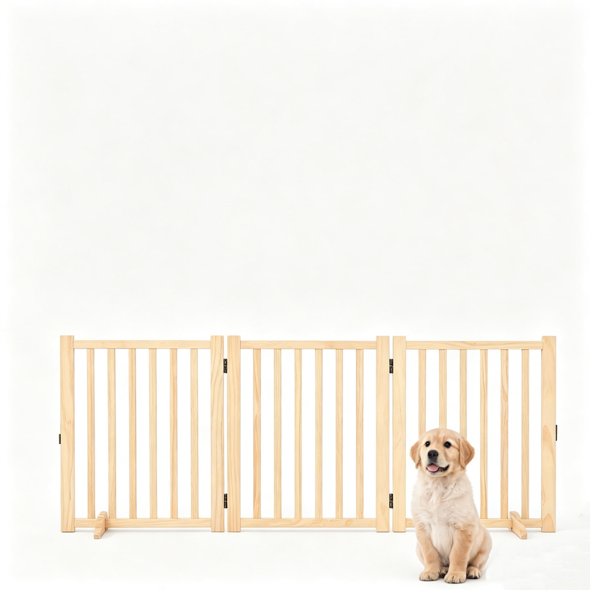 Babevy Wooden Freestanding Dog Gate, Indoor Wood Pet Fence Collapsible for House Doorways Stairs Step Over
