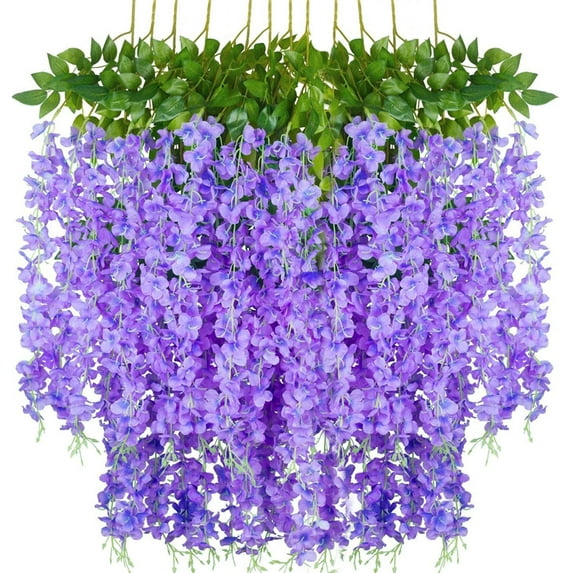 Babibeauty 12 Pack /43.3 inch /3.6ft Purple Wisteria Artificial Fake Flower Wisteria Vine Silk Hanging Garland Flowers Ratta Long Bush Flowers String for Wedding Party Garden Greenery Home Wall Decor