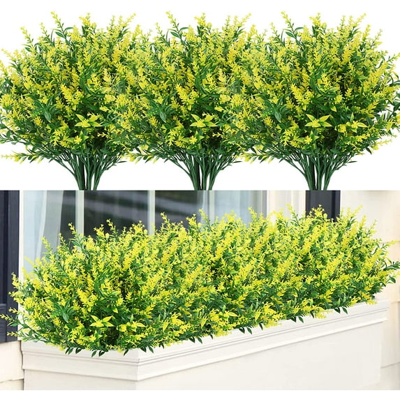 Babibeauty 24 Bundles Artificial Lavender Flowers Outdoor Fake Flowers for Decoration UV Resistant No Fade Faux Plastic Plants Garden Porch Window Box Décor (yellow)