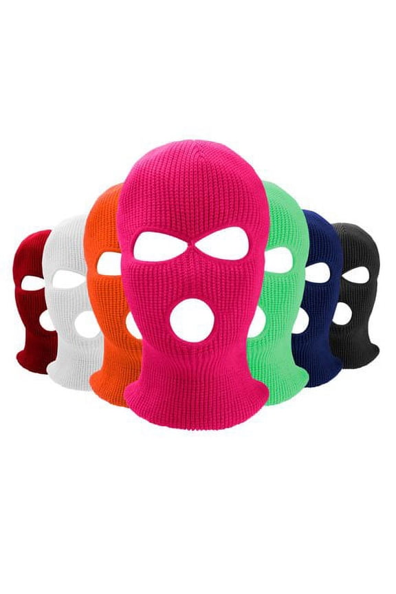 3-Hole Full Face Cover Ski Balaclava Mask Knitted Hat for Men Women, Rose Red
