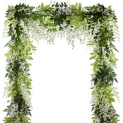 Babibeauty 5 Pcs Artificial Wisteria Garland Total 32.8Ft Wisteria Vine Rattan Fake Wisteria Vine Flower Garland for Wedding Garden Outdoor Decor (White)