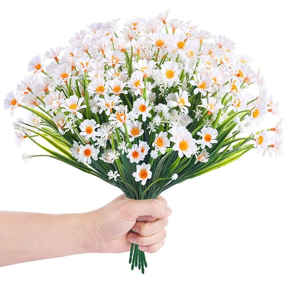 Babibeauty 6 Bundles Artificial Daisy Flowers Outdoor Fake Flowers for Decoration No Fade Faux Plastic Flower Garden Porch Window Box Décor (White)