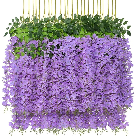 Babibeauty 6 Pack 3.6 Feet Artificial Fake Wisteria Vine Ratta Hanging Garland Silk Flowers String Home Party Wedding Decor (Purple)