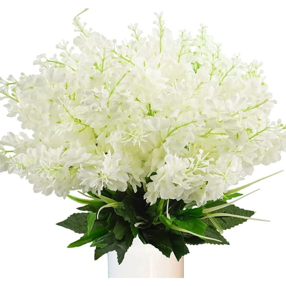 Babibeauty 6Pcs Artificial Wisteria Bundle Fake Hyacinth Flowers Silk Floral Bouquet Arrangements Home Garden Fences Restrant Hotel Parties Wedding Simulation Decor White