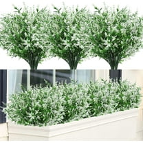 Babibeauty 8 Bundles Artificial Lavender Flowers Outdoor Fake Flowers for Decoration UV Resistant No Fade Faux Plastic Plants Garden Porch Window Box Décor (White)