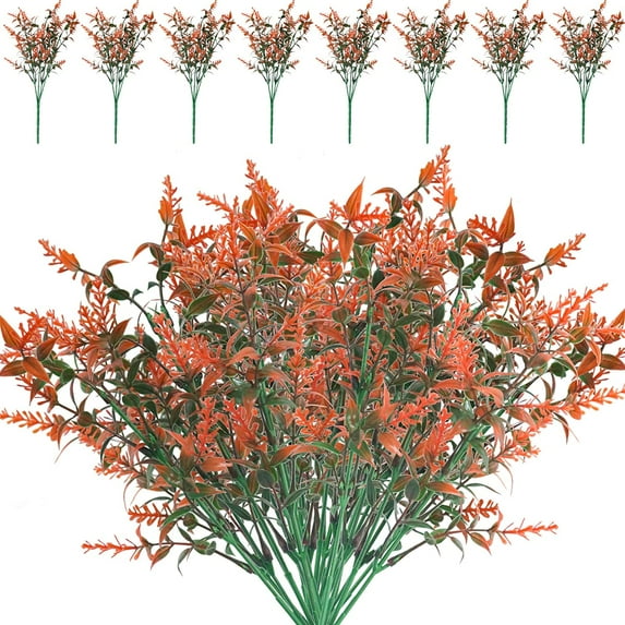 Babibeauty 8 Bundles Artificial Lavender Flowers Outdoor Fake Flowers for Decoration UV Resistant Hanging Planter Flora Fence Indoor Outside Decor Wedding Table Flowers,Sunset Red