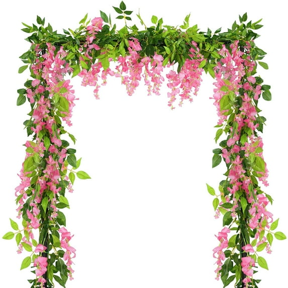 Babibeauty Artificial Flowers Wisteria Garland Vine Rattan Hanging for Home Garden Ceremony Wedding Arch Floral Decor, 6.6 Feet, 4pcs, Pink