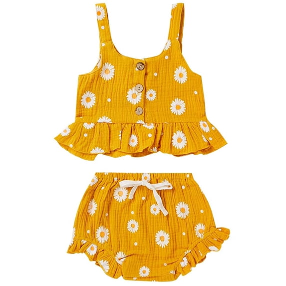 Babibeauty Baby Girl Shorts Set Daisy Crop Vest Tank Tees Tops Short Pants Set Outfit Toddler Girl Summer Clothes