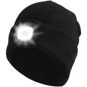 Babibeauty Beanie Hat with Light Headlamp Rechargeable Flashlight Cap Winter Knitted Lighted Hat Christmas Gifts for Men Fathers Fishing Camping Gifts for Men Husband Him Women Boyfriend Wife(Black)
