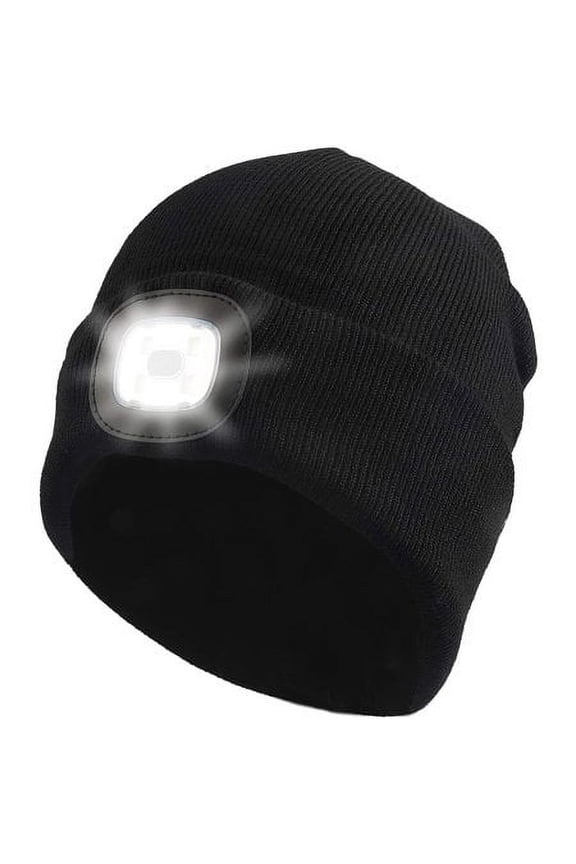 Beanie Hat with Light Headlamp Rechargeable Flashlight Cap Winter Knitted Lighted Hat Christmas Gifts for Men Fathers Fishing Camping Gifts for Men Husband Him Women Boyfriend Wife(Black)