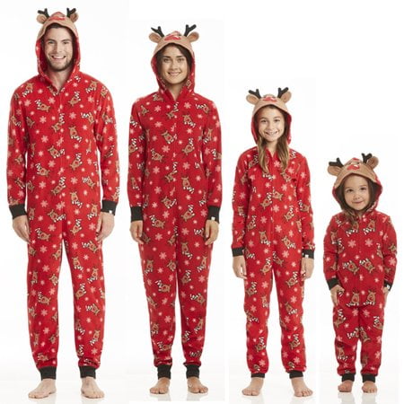 Babibeauty Christmas Family Matching Hoodie Pajamas Reindeer One Piece Jumpsuit Zipper Pajamas Reindeer Jumpsuit for Dad Womens Kids Baby