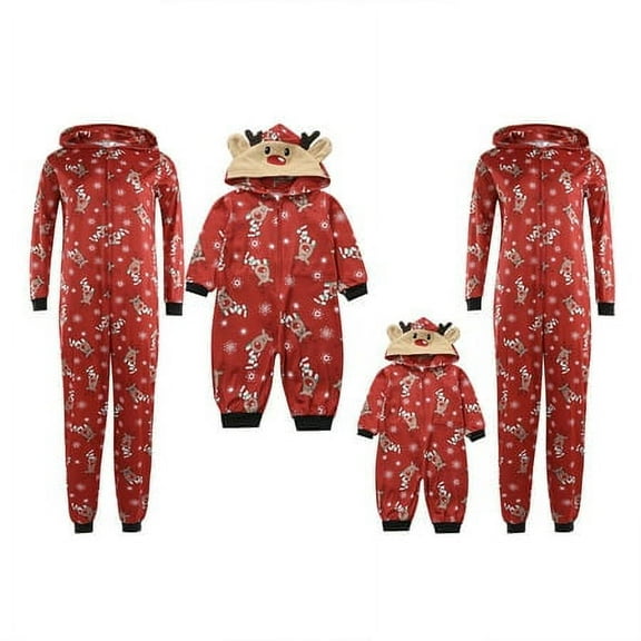 Babibeauty Christmas Family Matching Hoodie Pajamas Reindeer Romper Long Sleeve One Piece Jumpsuit Zipper Pjs for Adult Kids Baby