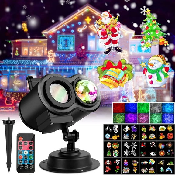 Babibeauty Christmas Projector Lights Outdoor, 2-in-1 LED Christmas Elk Snow Projectors with Remote Control Timer, Moving Patterns & Ocean Wave Waterproof for Xmas Halloween Holiday Night Party