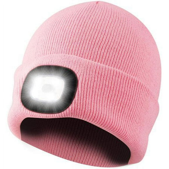 Babibeauty Headlamp LED Rechargeable Flashlight Beanie Hat with Light Winter Knit Cap Running Light Christmas Gifts for Girls Girlfriend Birthday Mother Day Gifts for Women Wife Daughter(Pink)