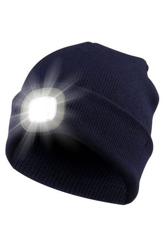 Headlamp Rechargeable Flashlight LED Beanie Hat with Light Camping gadgets Head Lamp Cap Christmas Gifts for Men Him Unisex Adults Dad Father Birthday Gifts Running Lights Runners(Navy)