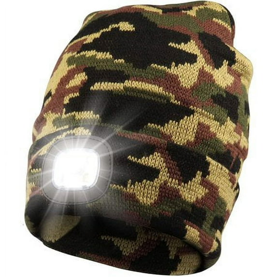 Babibeauty LED Hat Headlamp Rechargeable Flashlights Beanie Hat with Light Warm Winter Knitted Cap Light Hunting Unique Christmas Gifts Camping Fishing Gifts for Men Dad Papa Men Boyfriend(Camo Green)