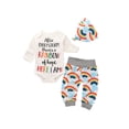 thumbnail image 1 of Babibeauty Newborn Baby Boys Girls Casual Outfit Autumn Fall Long Sleeve Rainbow Printed Romper T-Shirt Pants Hat Set, 1 of 5