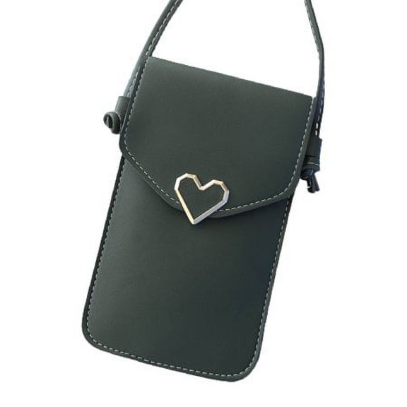 Babibeauty Phone Purse Fine Workmanship Large Capacity Faux Leather Heart Shape Buckle Cossbody Bag for Travel,Dark green