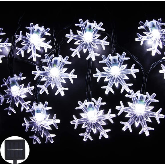 Babibeauty Solar String Lights 21.3 ft 30 LED 8 Modes Snowflake Waterproof Solar Christmas Fairy Lights for Home Outdoor Gardens Holiday Party Patio Yard Christmas Decorations(White,1Pack)