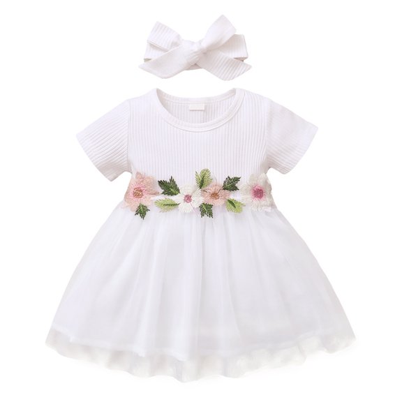 Babibeauty Summer Toddler Infant Girls Mesh Tutu Dresses Kids Birthday Party Clothes 0-3Y Baby Girl Princess Dress,White 12-18M
