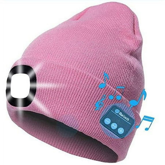 Babibeauty Unisex Bluetooth Beanie Hat with Light, Upgraded Musical Knitted Cap with Headphone and Built-in Stereo Speakers & Mic, LED Hat for Running Hiking,Christmas Gifts for Men Women Dad (Pink)