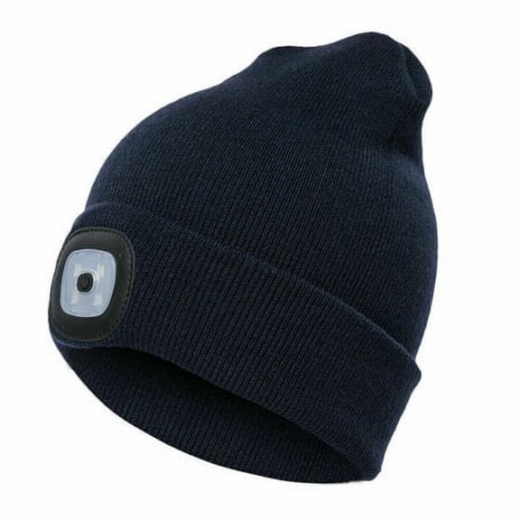 Babibeauty Unisex LED Beanie Hat with Light, USB Rechargeable Headlamp Beanie, Kids Boys Girls Warm Knitted Cap (Navy Blue)