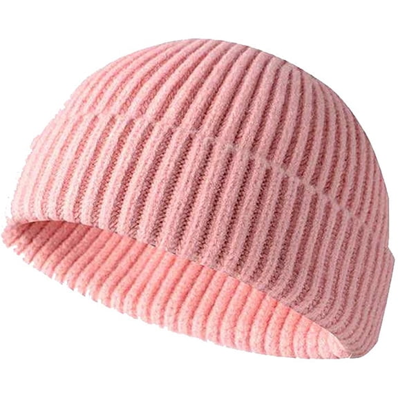 Babibeauty Winter Knit Cuff Beanie Cap Trawler Beanie Hat Short Fisherman Skull Cap Wool Beanie for Men Women.(Pink)