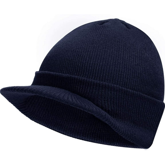 Babibeauty Winter Warm Knit Hat with Brim Thick Stretch Beanie for Men and Women  (Dark Blue)